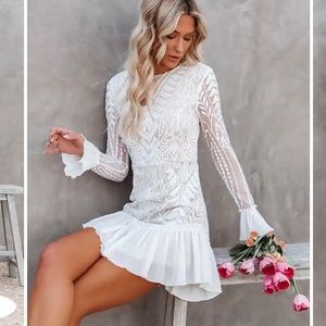 Vici Match Made In Heaven Lace Pleated Ruffle Long Sleeve Dress Large